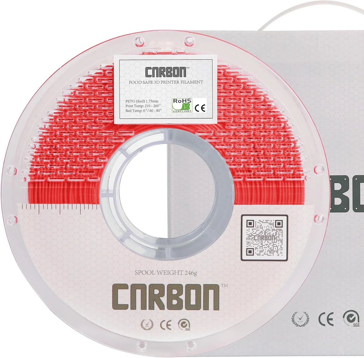 Červený CARBON PETG filament na cívce
